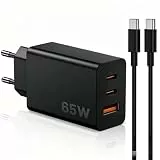 65W USB C Ladegerät, 3-Port USB C Netzteil mit 60W USBC Kabel,Schnellladegerät Stecker Adapter für MacBook Pro/Air, iPad Pro/Air, iPhone 17/16/15/14/13 Pro Max, Galaxy S26/25+/S24 Ultra/Plus-Schwarz