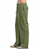 YAOHUOLE Herren Leinen Hosen Lose Casual Yoga Hosen Gerade Beine Hosen, armee-grün, 36-41