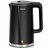 Aigostar Wasserkocher Schwarz Matt Edelstahl 1,7 Liter - Schnelles Electric Kettle 2200W, Doppelwand Hitzeschutz, Kein Kunststoffkontakt, Automatische Abschaltung, BPA-frei, ideal für Küche Büro