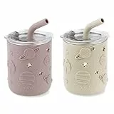 PandaEar Trinkbecher mit Strohhalm aus Edelstahl – Trinkbecher Kinder & Trinklernbecher ab 36 Monate, Auslaufsicherer Schnabelbecher Baby, Baby Trinkbecher für Babys & Kleinkinder, 250 ml
