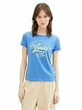 Tom Tailor Denim Damen Basic T-Shirt mit Schriftzug, 18712 - Sicilian Blue, L