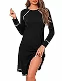 Crewhpo Nachthemden für Damen Rundhals Schlafshirt Baumwolle Nachtkleid Langarm Frauen Sleepshirt Langen Ärmeln Nachthemd Nachtwäsche Winter Langärmeliges
