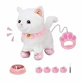 Fivtsme Katze Spielzeug Kinder, Interaktives Plüschtier Katze, Spielzeug Katze Für Kinder, mit Ferngesteuerter Leine & Zubehör, Gehen, Bellen, Interaktives Plüschtier Haustiere, für 2 3 4 5 Jahre alt