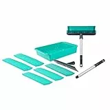Genius Fensterwischer Set 10 TLG - Fensterputzer + Handgriff, Wanne & Mikrofaserbezug | Fenster-Reiniger für streifenfreie Sauberkeit an Fenster, Dusche, Fliese + Autoscheibe, Grün