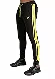 Gorilla Wear Banks Pants - Schwarz/Gelb zum Sport Freizeit Arbeit Outdoor Alltag Baumwolle Polyester mit Logo Bequem Streifen auf den Beinen Workout Bekleidung Joggen Laufen, L