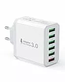 USB Ladegerät, 6-Ports Ladeadapter 33W Adapter Ladestecker mit QC 3.0 Schnellladegerät Mehrfach, USB Stecker Netzteil für iPhone 16 15 14 13 12 11 Pro Max, iPad, Handy Steckdose Charger Netzstecker