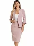 Allegra K Business-Rock Anzugsset für Damen, 2-Teiler, Büro, Arbeitsoutfit, Kragenlos, Blazer, Bleistiftrock, rose, S