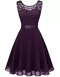 Berylove Women Short Floral Lace Bridesmaid Dress Vintage Cocktail Party Swing Dress BLP7005GrapeXS