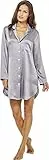 Jadee Damen Sleepshirt Seiden Nachthemd Nachtkleid Langarm aus 100% Seide - Soft Grey - S