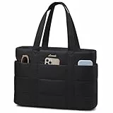 LOVEVOOK Laptoptasche Damen 15,6 Zoll, Shopper Tasche Puffer Handtasche Arbeitstasche Groß Tote Bag, Lehrertasche Schultertasche Bürotasche Aktentasche Women Handbags für Uni Business Schule, Schwarz