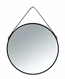 WENKO Wandspiegel Mod. Borrone rund, Spiegel mit schwarzem Metall-Rahmen und Aufhänge-Gurt, Dekospiegel im Vintage Design, Glas/Metall, Ø 40 cm, Schwarz
