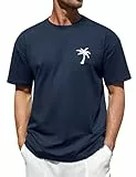 Svanco Herren Sommer Oversize T-Shirt, Baumwolle Locker Kurzarm Shirt, Palm Gemustert Casual Top mit Rundhal