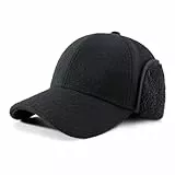PivotWing Mütze Herren Mütze Damen Wintermütze Herren Wolle Basecap mit Ohrenklappen Wintermütze Damen Herren Mütze Winter Fliegermütze Fellmütze Trappermütze Schwarz 60CM