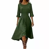Jamicy Leinenkleider Damen Lang Sommerkleider Leicht Und Luftig Strandkleid Baumwolle Leinen Kleider Langarm Kleid Sommer Tunika Sommerkleid Frauen V-Ausschnitt Damenkleider Maxikleid Armeegrün XXL