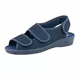 JOMIX Warme Hausschuhe Damen Senioren Hallux Valgus Schuhe Bequeme Sandalen Weite H Klettverschluss Rutschfeste Puschen Indoor (Blau 39 EU, ES2501)
