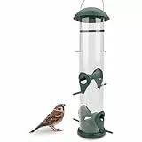 WILDLIFE FRIEND I 30cm Körner Vogelfutterspender grün - mit 4 Anflugplätzen, Vogel Futterstation, Futtersäule, Körner Wildvögel Futtersilo