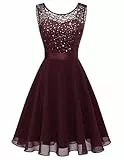 Berylove Cocktailkleid Damen Glitzer Brautkleid Blau Hochzeitskleider Burgund Kleider Damen Festlich Kurz Schicke Kurze Kleider Damen BLP7005XP Burgundy XL