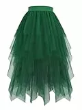 Hanpceirs Damen Tüll Röcke High Low Layered Puffy Fee Röcke A-Linie Midi Rock Unregelmäßiger Tutu Rock Dunkelgrün M