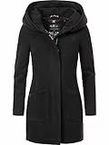 MARIKOO Damen Mantel in Wollmantel-Optik Warmer Trenchcoat mit Kapuze Maikoo Schwarz Gr. S