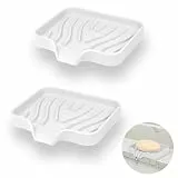 YoHyien 2 Stück Silikon Seifenschale mit Ablauf, Seifenschale Dusche, Seifenhalter Badewanne, Seifenablage Waschbecken, Seifenschalen für Badezimmer, Küche & Zähler (Weiß)