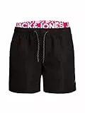 JACK & JONES Herren JPSTARUBA JJSWIMSHORTS AKM DB WB, Badehose, Badeshorts, Black/PINK GIO Logo White, M