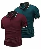 JACKETOWN 2er Pack Poloshirts Herren Kurzarm Golf Polo Hemd Männer mit Tasche Schnelltrocknend Atmungsaktives Work Polohemd Herren Sommer Slim Fit Shirt Tennis Basic Tshirt(Weinrot Türkis XL)