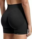 ZAAYO Damen Sport Shorts Hidden Scrunch Workout Auswirkungen Short 4.5 'Scrunch Butt Lifting Gym Short Nahtlose Booty Biker Shorts Schwarz S