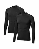 DANISH ENDURANCE Kompressionsshirt Herren Laufshirt Langarm, Funktionsshirt, Muskelshirts, Atmungsaktiv, 2er Pack, Schwarz, XL