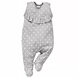 Pinokio - Einhorn Kollektion - Baby Mädchen Strampler 100% Baumwolle, grau mit Punkten in weiß, Allover Bedruckt. Strampelanzug/Schlafanzug ärmellos (62)