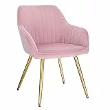 Lestarain Esszimmerstühle 1er Set, für Esszimmer Wohnzimmer Küche, Küchenstühle gepolstert mit Armlehne Metallbeinen, Sitzfläche aus Samt, Rosa