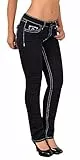 ESRA Damen Jeans Hose Jeanshosen Damen Straight Leg Dicke Naht Kontrastnaht bis Übergröße J540