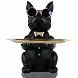 OKESYO Bulldogge Skulptur mit Tablett, Französische Bulldogge Tablett Deko, Wohnzimmer Büro Moderne Ornamente, Geschenk für Frauen Männer Mama