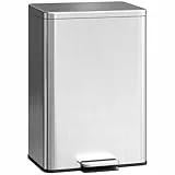 HOMCOM Mülleimer 20 L Treteimer mit Softclose-Deckel, Pedal, Abfalleimer mit abnehmbar Inneneimer, Abfallsammler, Edelstahl, Silber, 34,2 x 30,6 x 44,2 cm