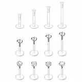 WillTen 12Pcs Clear Tragus Piercing Helix Piercings Labret Piercing Lippenpiercing, Mixed Bioflex Tragus Medusa Piercing Ohrpiercing Chirurgenstahl Ohr Helix