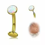 Crdifu 14G Bauchnabelpiercing aus G23 Titan, 10mm Bauchnabelpiercing Innengewinde Antiallergisch Gold, Hypoallergenes Piercing Bauchnabel mit Opal, Bananabell Piercing für Damen Herren