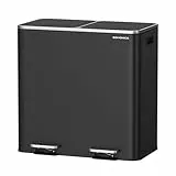 SONGMICS Mülleimer, 2 x 40 Liter, 2 Fächer, Mülltrennsystem, Treteimer, Abfalleimer Küche, 15 Müllsäcke, Metall, Inneneimer aus Kunststoff, Klappdeckel, Softclose, schwarz LTB730B82