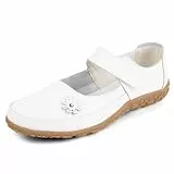 OFFCUP Damen Leder Mary Jane mit Klettverschluss Bequeme Flache Schuhe Ballerinas Rutschfeste Sohle Damen Elegant Loafer Pflege Halbschuhe Ideal für Büro Alltag