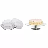 APS 652 Edelstahl-Kuchen-Platte mit Polystyrol Abdeckung, Ø 30 x 7/11 cm, 2 Deckel & Relaxdays Tortenplatte drehbar, Standfuß, Kuchenplatte zum Dekorieren, Ø 30cm, transparent, 1 Stück
