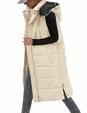Vancavoo Lange Weste Damen mit Kapuze Ärmellose Steppweste Lang Daunenweste Übergangsweste Winterjacke Longweste Leichte Warm Gesteppt Winterweste Mäntel,Khaki,M