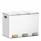 SONGMICS HOME Mülleimer Küche, 3 x 15 L Fächer, Abfalleimer mit farbcodierbaren Pedalen, Mülltrennsystem, mit Deckeln und Inneneimern, Stahl, wolkenweiß LTB740W02V1
