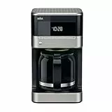 Braun PurAroma 7 Kaffeemaschine KF 7120 – Filterkaffeemaschine mit Glaskanne und Timer-Funktion, Kaffeezubereiter für einzigartiges Aroma, mit LCD-Display, 1000 Watt, schwarz/edelstahl