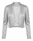 Bolerose formal Satin Langen Ärmel Bolero Jacke (Silber, S)