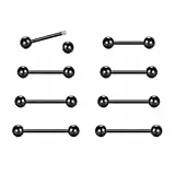 WillTen 14G Zunge- und Nippelbar-Piercing-Set - Chirurgenstahl-Schmuck in Silber und Gold für Frauen, 10 Stücks