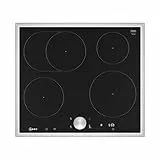 NEFF T56STF1L0 N90, Induktionskochfeld 60 cm, autarkes Glaskeramik-Kochfeld, Twist Pad, Smart Hood Automatic - Intelligente Abzugsautomatik, Powerstufe, Home Connect, Edelstahlrahmen, Schwarz