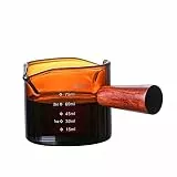 75 ml Doppelauslauf-Messbecher, mit Holzgriff, hitzebeständige Espresso-Schnapsgläser, Mini-Saucen-Krug für Milch, Kaffee, Tee, Wein, Cocktail (Bernsteinfarben)