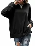 Florboom Sweatshirt Damen Rundhals Longsleeve Pullover Geteiltes Lang Longshirt Schwarz XXL