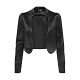 Bolerose formal Satin Langen Ärmel Bolero Jacke (Schwarz, XXL)