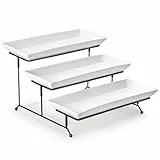 MALACASA 3-stufiges Servierplatten Porzellan Servierplatte mit zusammenklappbaren Sturdier Stand, für Party Entertaining Food Display Obst Dessert Cupcakes, Weiß 36x15.3cm