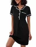 Jahetuul Nachthemd Damen Kurzarm Baumwolle Schlafshirt Sommer Schlafkleid mit Knopfleiste Nachtwäsche Weiches Sleepshirt für Damen Negligee