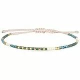 KELITCH Boho-Farbe Kristall Shell Perlen Freundschaft Armbänder Handgemachte Strand Armband Armreifen Schmuck Für Frauen (Blau Grün 88J)